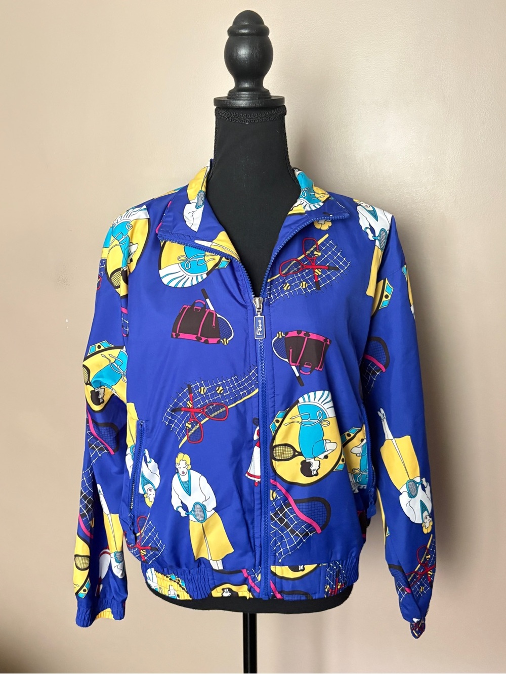Vintage Ferrantino Sportswear Tennis Print Windbreaker Jacket S EUC